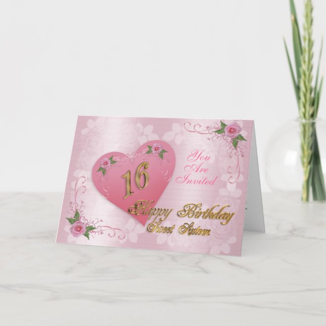 Doce 16 convites de festas cor-de-rosa e rosas (Frente)