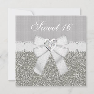 Doce 16 Convites para o Coração de Silver Glitte