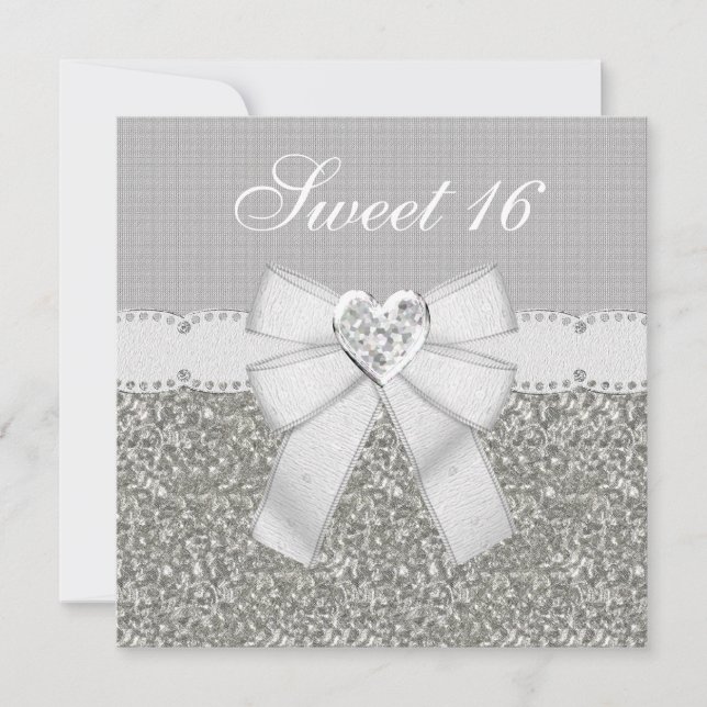 Doce 16 Convites para o Coração de Silver Glitter  (Frente)