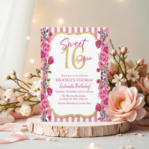 Doce 16, Décimo sexto aniversário, rosa, convite