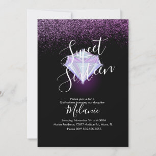 Doce 16 Faux Diamond Gem Purple Convite