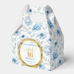 Doce 16 Favor Caixa Pastel Blue Boho Floral Sparkl