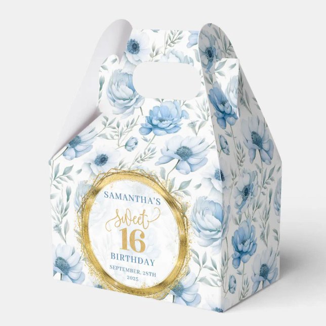 Doce 16 Favor Caixa Pastel Blue Boho Floral Sparkl (Sweet 16 Favor Box Pastel Blue Boho Floral Sparkle)