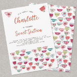 Doce, 16 Festa de Chá - Convite de Aniversário<br><div class="desc">Teacup bonitinho e moderno Doce convite de aniversário Dezesseis. Personalize o nome e o texto para se adequar à sua celebração. O reverso apresenta um padrão de xícara de chá correspondente. Arte original de Nic Squirrell.</div>