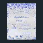 Doce 16 folheto de convite orçamental azul real de<br><div class="desc">Por favor, note que este convite está no papel de folheto e é muito fino. Os envelopes não estão incluídos. Para convites mais espessos (mesmo design) visite nossa loja. Um fundo de olhar mal prateado. Decorado com confete azul real, brilhos. Personalize e adicione um nome e detalhes da parte. O...</div>