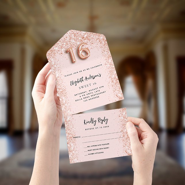 Doce 16 rosa dourado com fenda RSVP (Criador carregado)