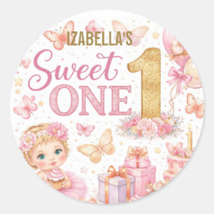Doce Borboleta Rosa de 1º Aniversário Adesivo Meni