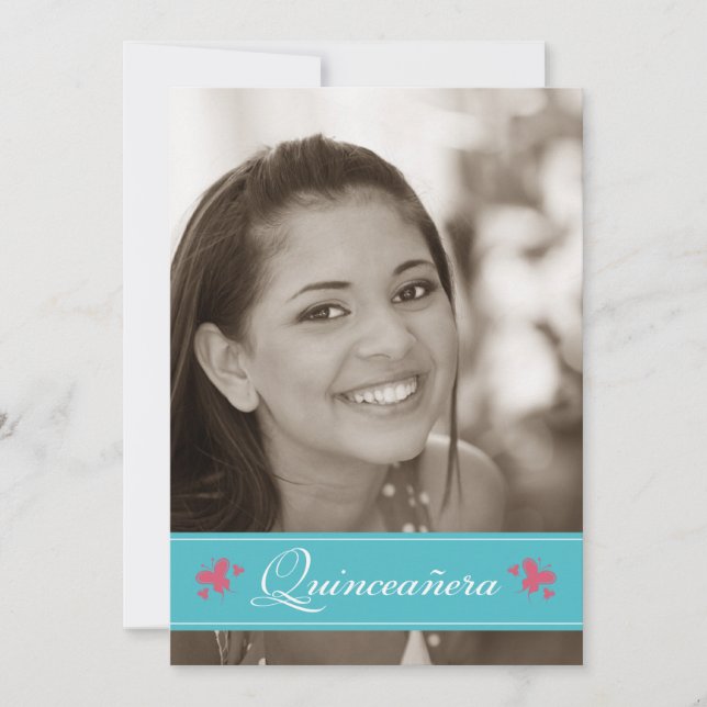 Doce Borboletas Quinceanera Convite (aqua) (Frente)