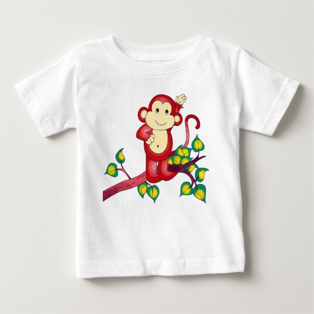 Doce Camisa De Bebê De Macaco Vermelho (Frente)