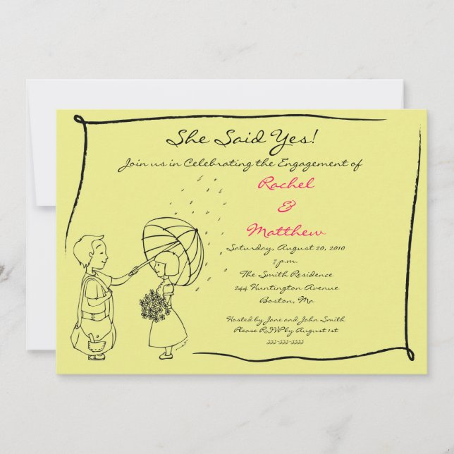 Doce Casal no Convite para Noivado Chuva (Frente)