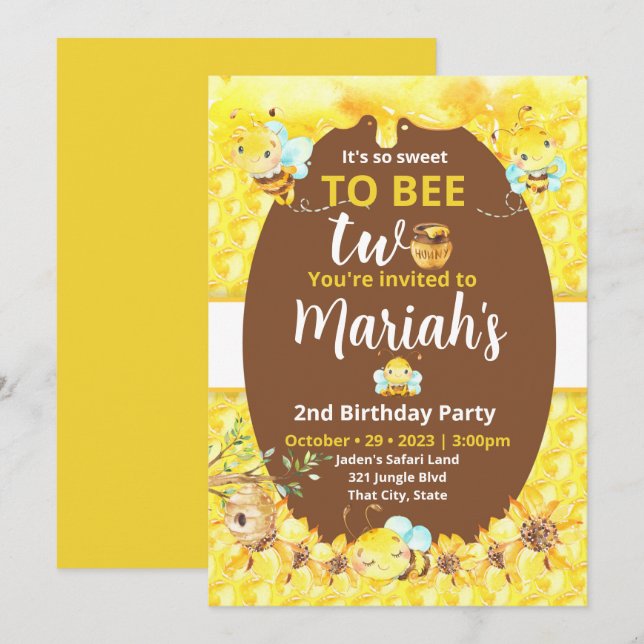 Doce como abelha dois convite (Frente/Verso)