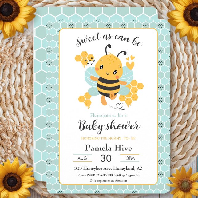 Doce, como pode ser o convite para Chá de fraldas  (Sweet as Can Bee Baby Boy Baby Shower Invitation)