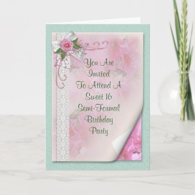 Doce Convite de aniversário Vitoriano de 16 rosa (Frente)