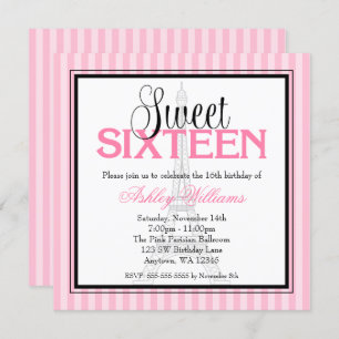 Doce cor-de-rosa das listras de Paris 16 convites