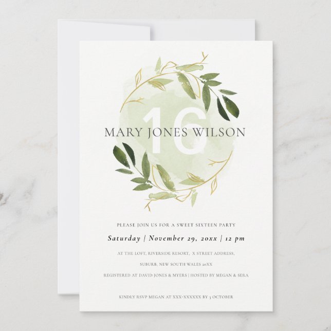 DOCE DE FOLIAGEM DOURADA VERDE 16 CARTÃO DE ANIVER (Frente)