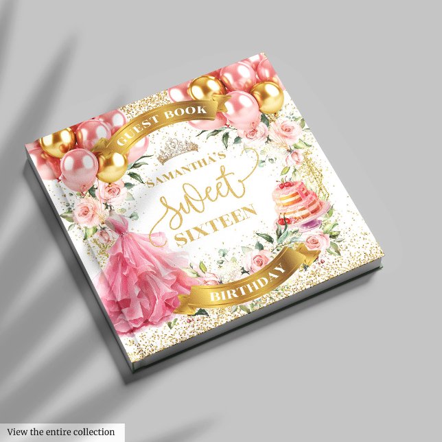 Doce Dezesseis Livros Convidados Esmagam Flores Ro (Elegant Sweet Sixteen Guest Book Blush Gold)