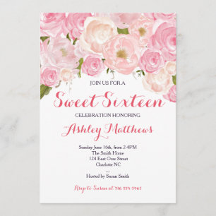 Doce Floral Cor-de-Rosa Sessenta Convite de Aniver