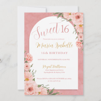 Doce Floral Rosa 16 Convite de Aniversário