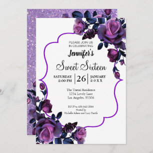 Doce Floral Roxo 16 Convite de Aniversário