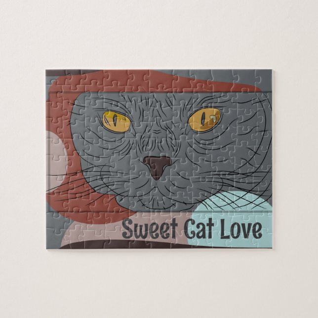Doce Gato Amor impressão quebra-cabeça (Horizontal)