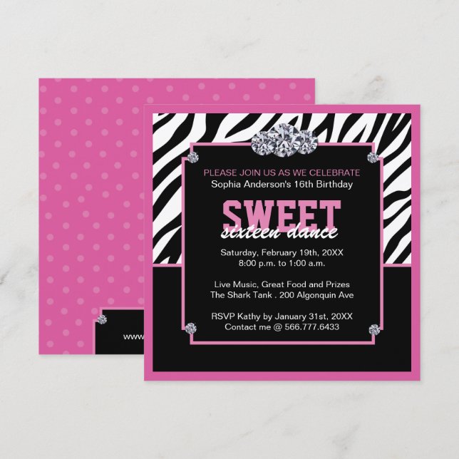 Doce Glamourous Convite de aniversário Dezesseis (Frente/Verso)