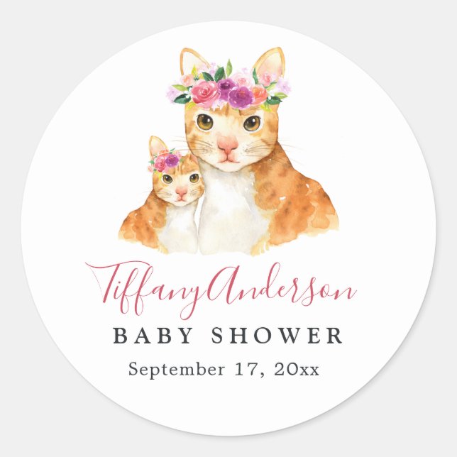 Doce Mãe e Gatinho Bebê Adesivo de Chás de Bebê Fl (Frente)