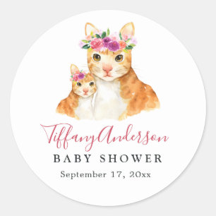 Doce Mãe e Gatinho Bebê Adesivo de Chás de Bebê Fl