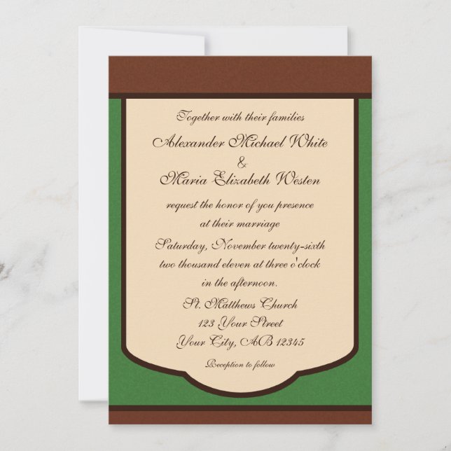 Doce Mocha e Convites para Casamento Verde (Frente)
