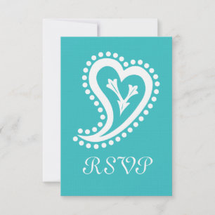 Doce Paisley Hearts em Turquoise RSVP Card