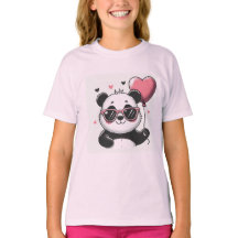 Doce Panda segurando um T-Shirt com balão de coraç