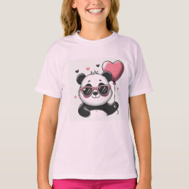 Doce Panda segurando um T-Shirt com balão de coraç