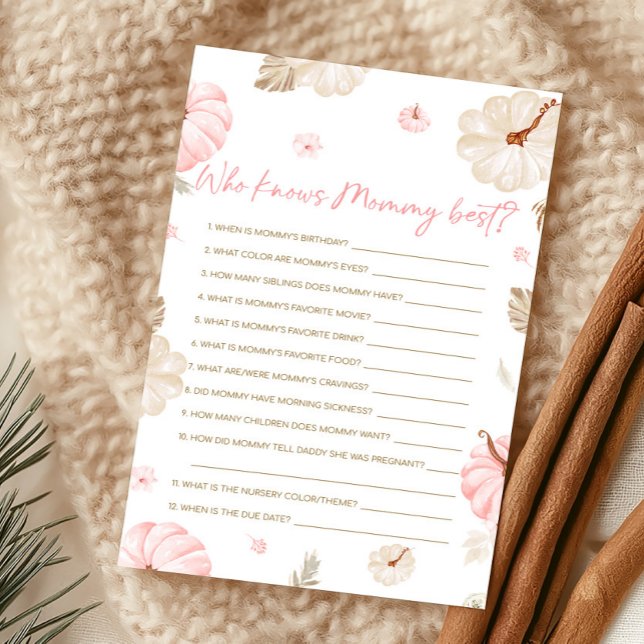 Doce Pequena Abóbora Rosa Quem Conhece Melhor a Ma (Girl Fall Pumpkin Baby Shower Who Knows Mommy Best Game)