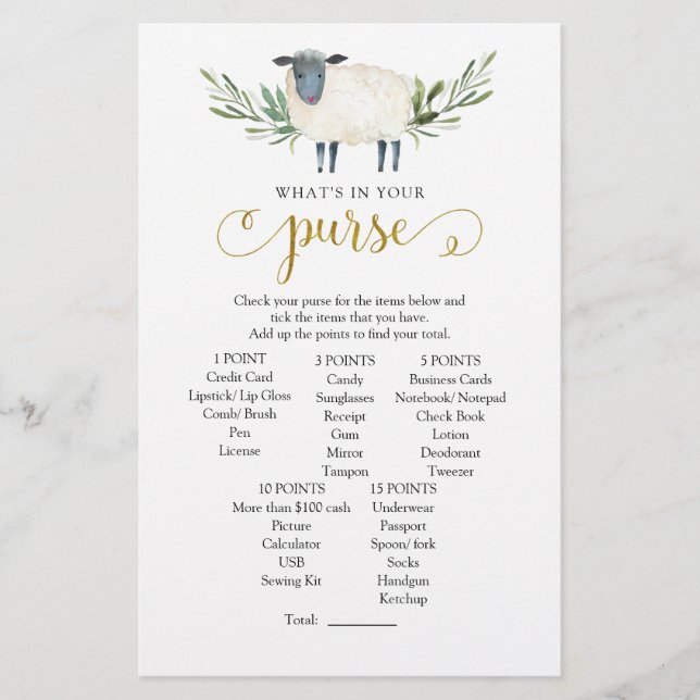 Doce Pequeno Lambe Greenery O que há na sua bolsa (Frente)