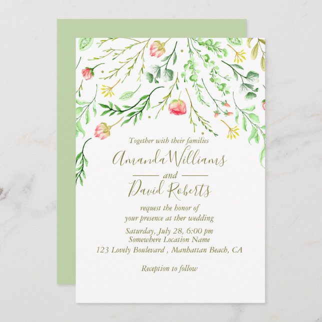 Doce Romântico | Convite Para Casamento Floral (Frente/Verso)