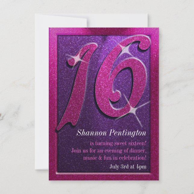 Doce Roxo e Rosa Doce Dezesseis Convites de Aniver (Frente)