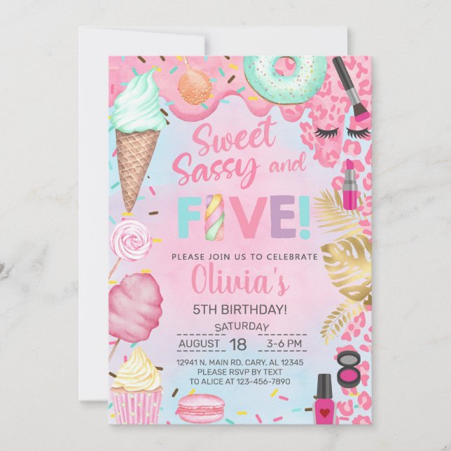 Doce, Sassy e convite de aniversário de 5 anos par (Frente)