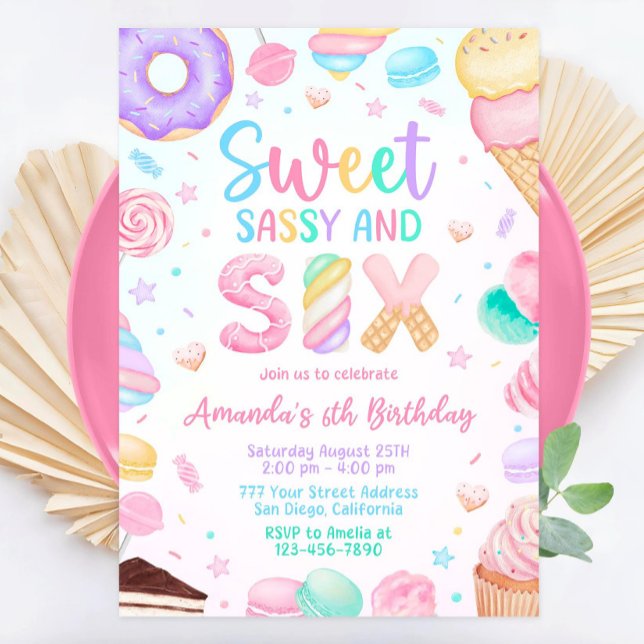 Doce Sassy e Seis Convite de Aniversário, 6 Birth (Criador carregado)