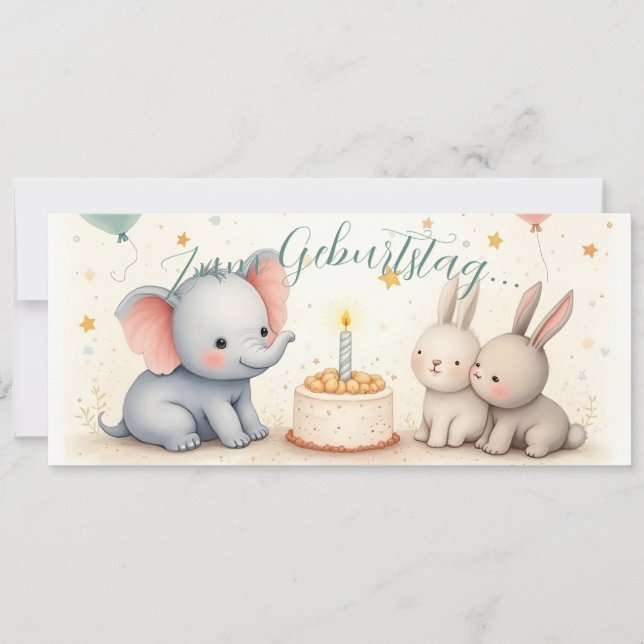 Doce saudação de aniversário com amigos animais (Frente)