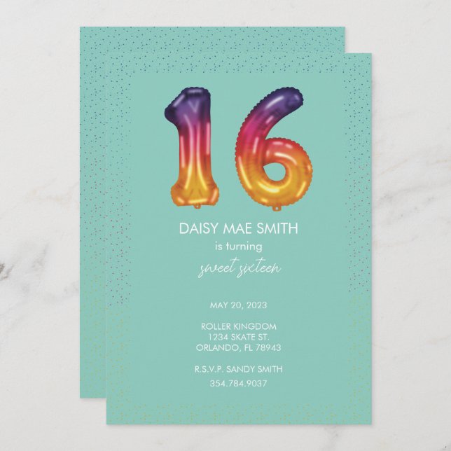 Doce Sessenta Convite de aniversário de Balões (Frente/Verso)