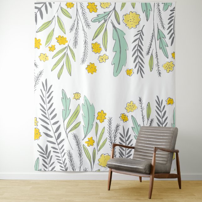 Doce Sprigs Menta Amarelo e Cinza Tapeçaria Floral (In Situ)