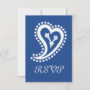 Doces Corações de Paisley no Cartão RSVP Azul