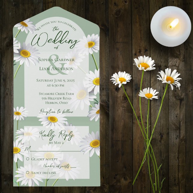 Doces Daisies em Sage Green (Also available with QR code)