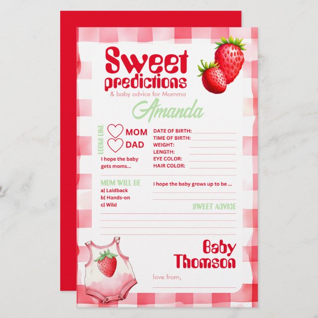 Doces Predições de Bebês e Jogo de Aconselhamento  (Frente/Verso)