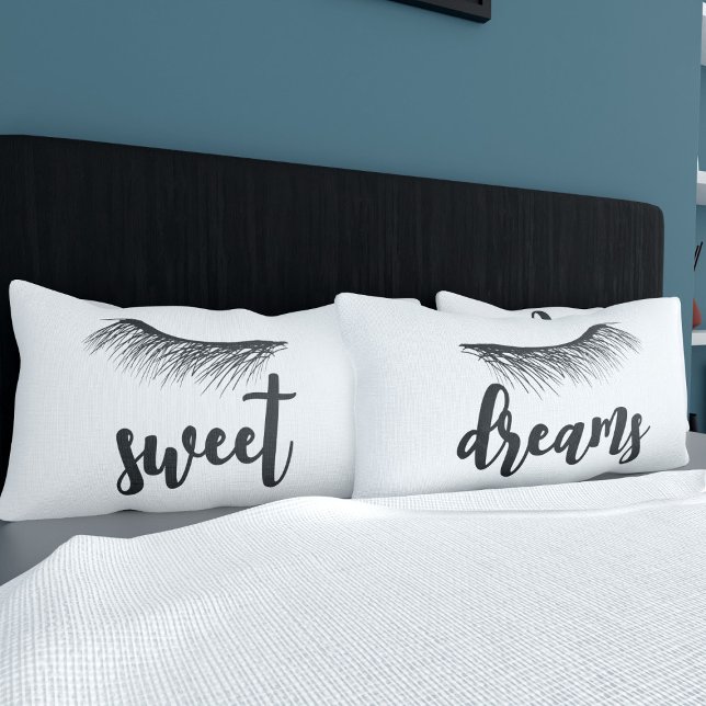 Doces Sonhos Olhos Dormindo Pisca Travesseiro Conj (Shhh. Sweet Dreams! A fun pair of eyelash pillowcases with text you can customize)