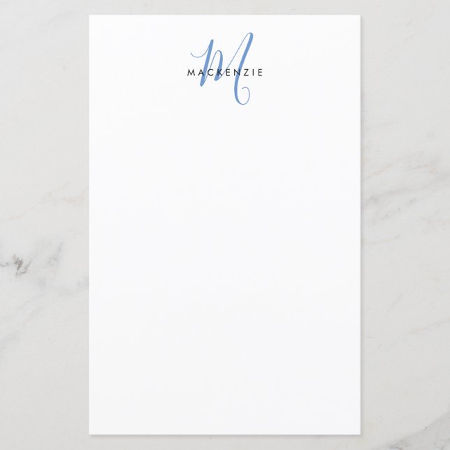 Documento de Monograma do Script Azul Branco Moder (Frente)