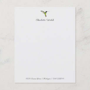 Documento de papelaria do Hummingbird Personalizad