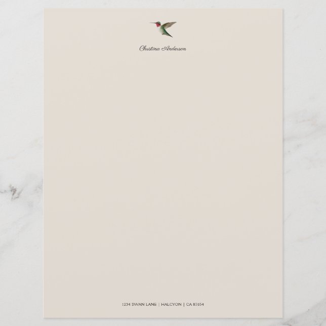 Documento de papelaria do Hummingbird Personalizad (Frente)