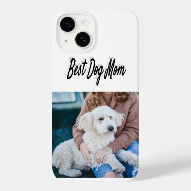 Dog Mom Photo Black  text iPhone Case (Verso)