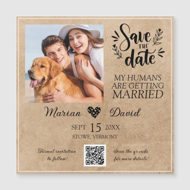 Dog Pet Photo Rustic Salvar Data Qr code Casamento (Frente)