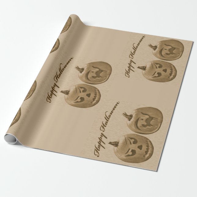 Dois Abóboras Feliz Halloween Papel de Embrulho (Desenrolado)